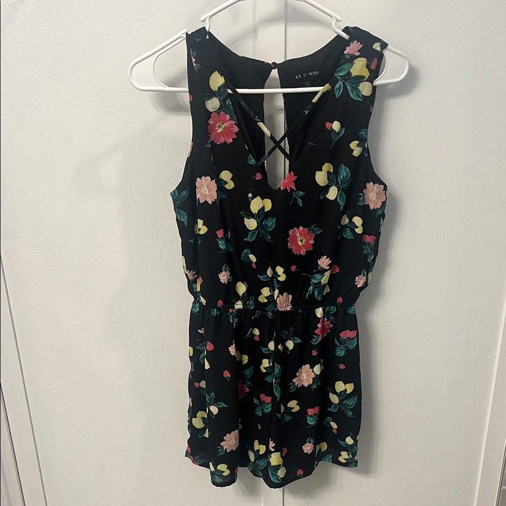 Black Romper with Floral Print